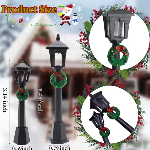 DoubleWood 20-Piece Miniature Street Lamp Set with Wreath Design for Christmas Village and Dollhouse Décor