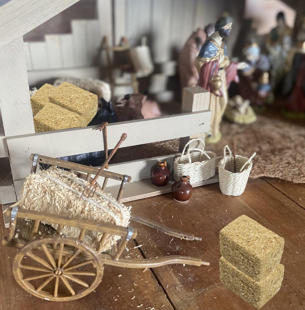 DoubleWood Mini Hay Bales, 12-Pack Foam Straw Bales for Dollhouse, Farm, Halloween, and Autumn Decor
