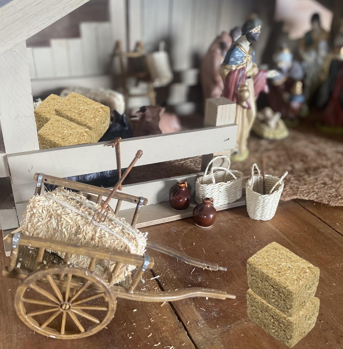 DoubleWood Mini Hay Bales, 12-Pack Foam Straw Bales for Dollhouse, Farm, Halloween, and Autumn Decor
