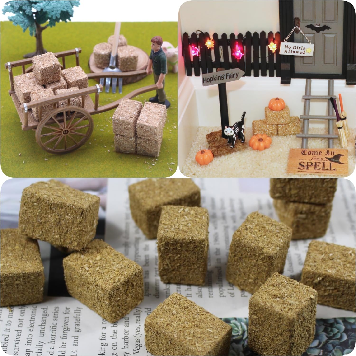 DoubleWood Mini Hay Bales, 12-Pack Foam Straw Bales for Dollhouse, Farm, Halloween, and Autumn Decor