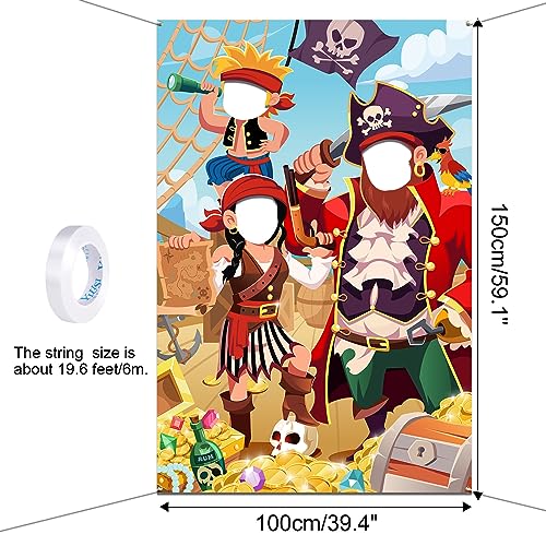 DPKOW Kids Pirate Photo Prop Banner - Fun Face in Hole Backdrop for Birthday Party Decorations, 3.3x6ft
