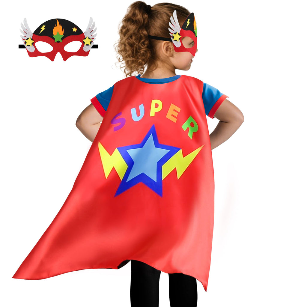 D.Q.Z Star Superhero Cape and Mask Set - Silky Satin Cape with Adjustable Fit for Kids Ages 3-9