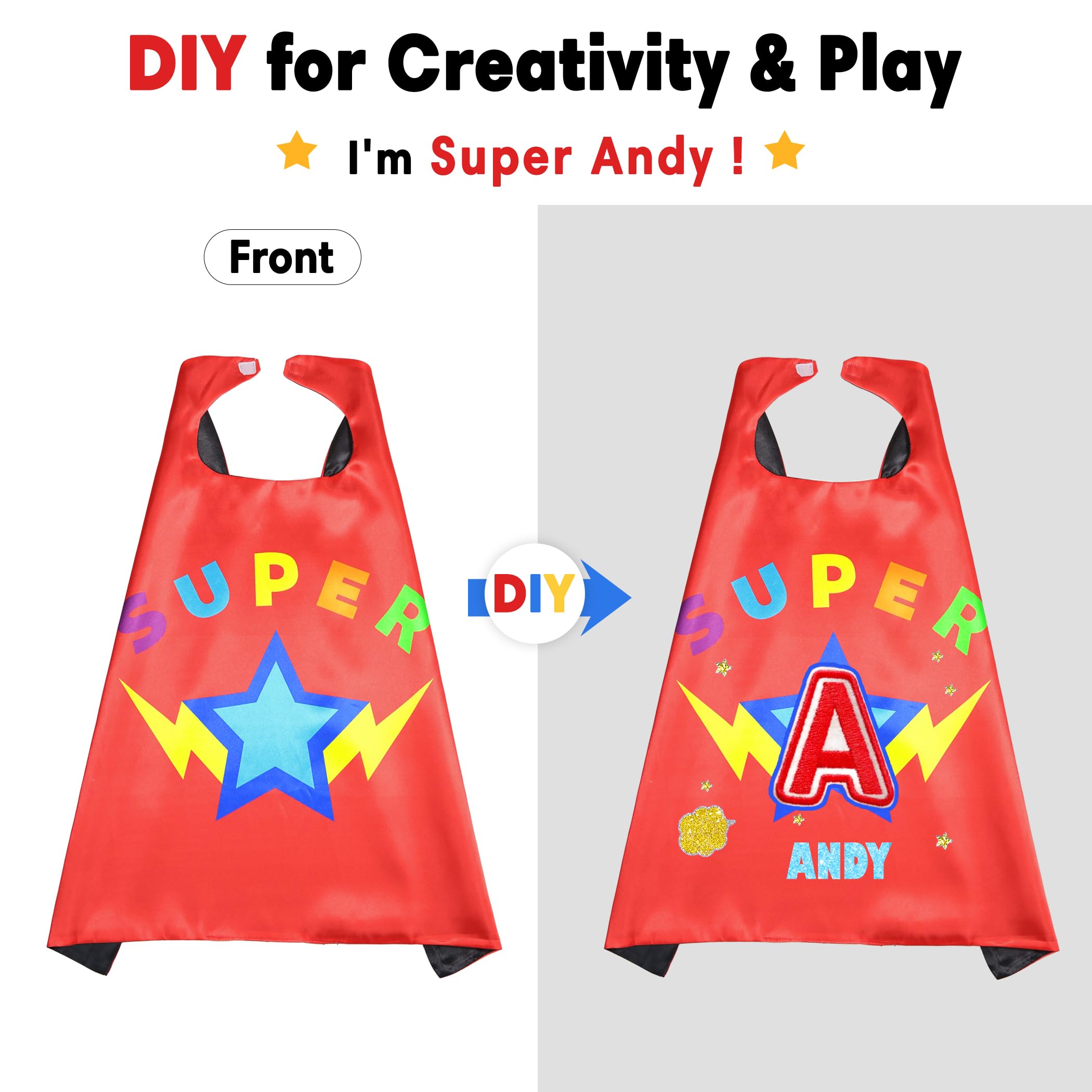 D.Q.Z Star Superhero Cape and Mask Set - Silky Satin Cape with Adjustable Fit for Kids Ages 3-9