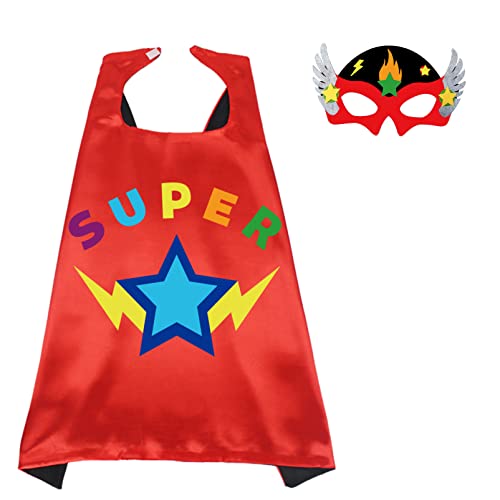 D.Q.Z Star Superhero Cape and Mask Set - Silky Satin Cape with Adjustable Fit for Kids Ages 3-9