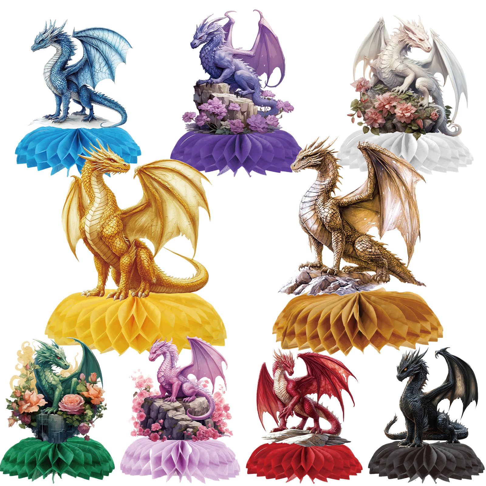 Dragon Honeycomb Centerpieces Set – 9 Patterns for Birthday, Baby Shower, and Theme Party Decorations by InIsaJace