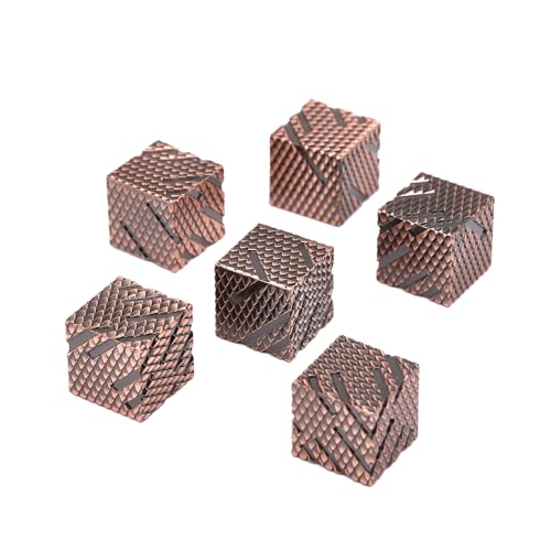 Dragon Scale Metal D6 Dice Set – 6 Zinc Alloy 16mm Dice with 3D Engraving, Copper Finish, Gift Box Included