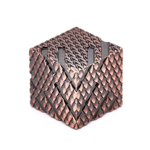 Dragon Scale Metal D6 Dice Set – 6 Zinc Alloy 16mm Dice with 3D Engraving, Copper Finish, Gift Box Included