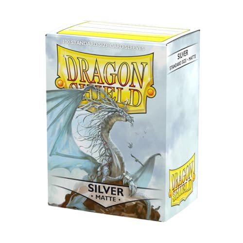 Dragon Shield Silver Matte Standard Size Card Sleeves – 100 CT, PVC-Free, Smooth Shuffle