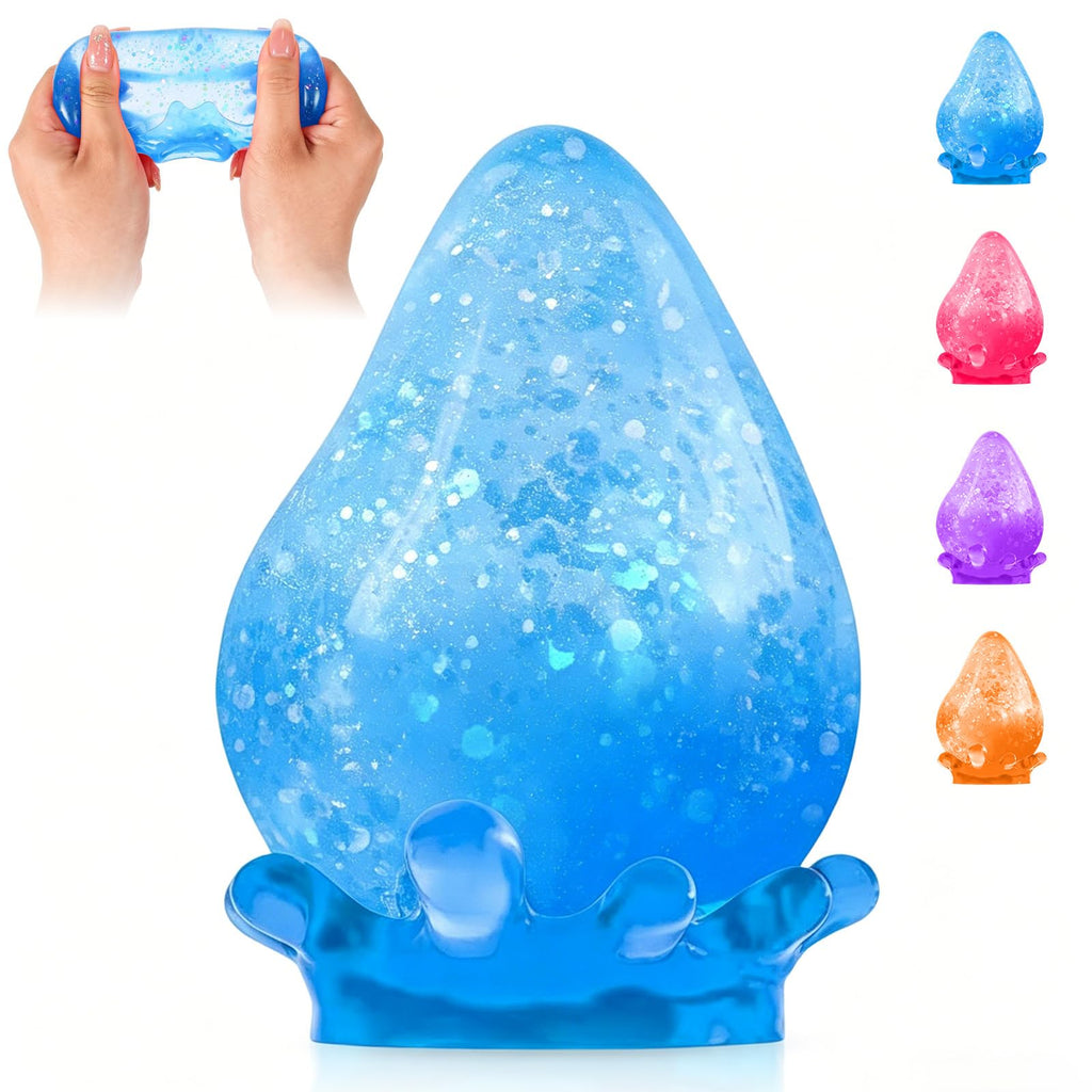 Dream Squishy Drop Stress Ball, Water Drop Fidget Toy, Malt Sugar Filled, Blue