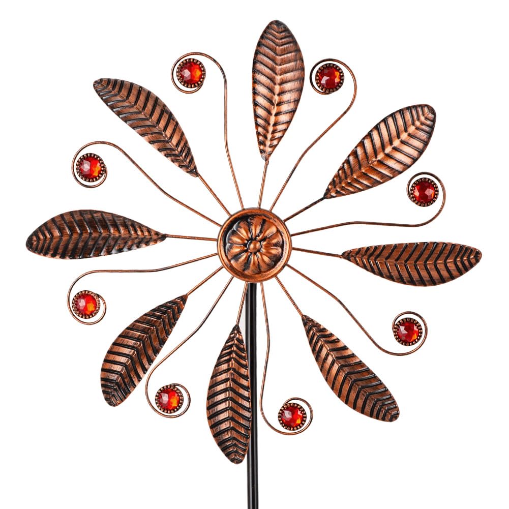 DREAMSOUL 10.6 Inch Single Blade Wind Spinner - Antique Bronze with Red Beads for Outdoor Garden Decor
