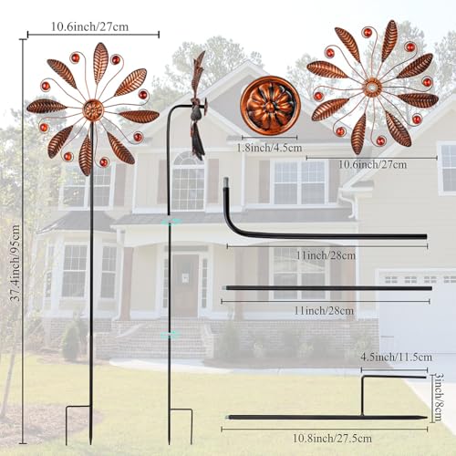 DREAMSOUL 10.6 Inch Single Blade Wind Spinner - Antique Bronze with Red Beads for Outdoor Garden Decor