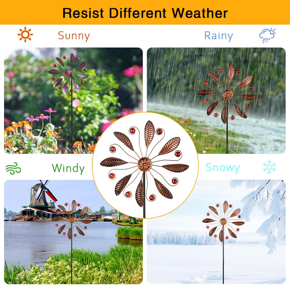 DREAMSOUL 10.6 Inch Single Blade Wind Spinner - Antique Bronze with Red Beads for Outdoor Garden Decor