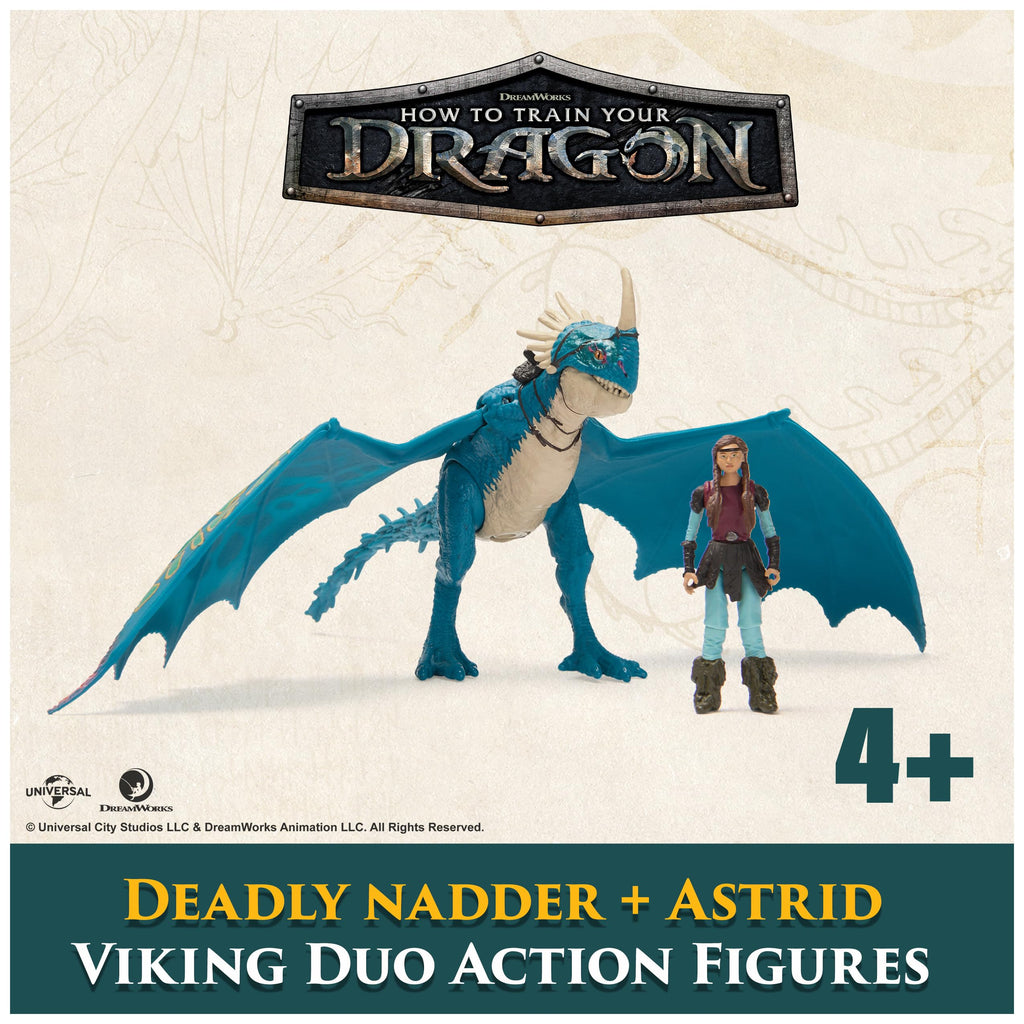 DreamWorks Dragons Deadly Nadder & Astrid Action Figure Set – 10-Inch Dragon with Movable Limbs and Real-Feel Wings, Includes 3-Inch Viking Rider