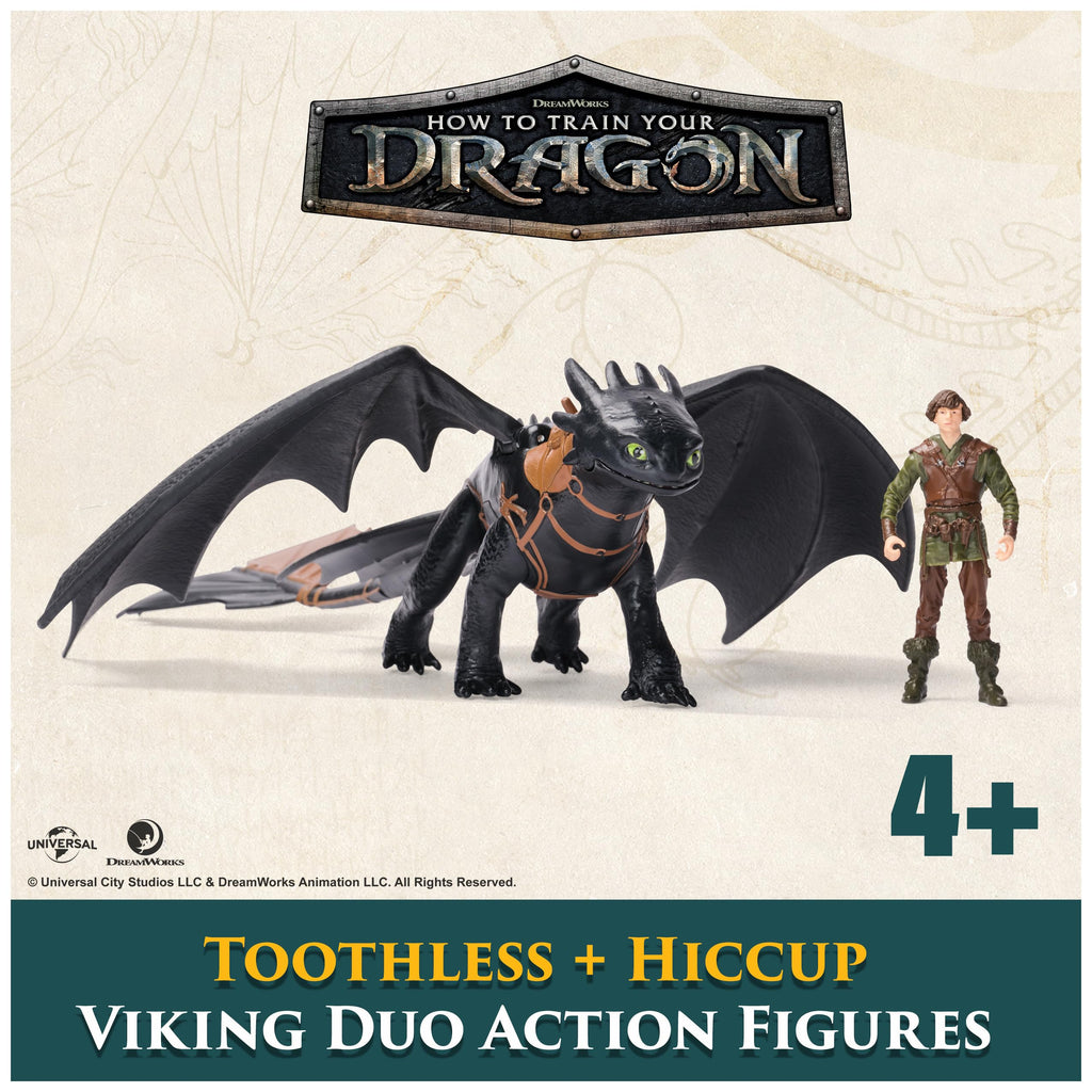 DreamWorks Dragons Toothless & Hiccup Action Figure Set – 13-Inch Dragon with Movable Wings and 3-Inch Viking