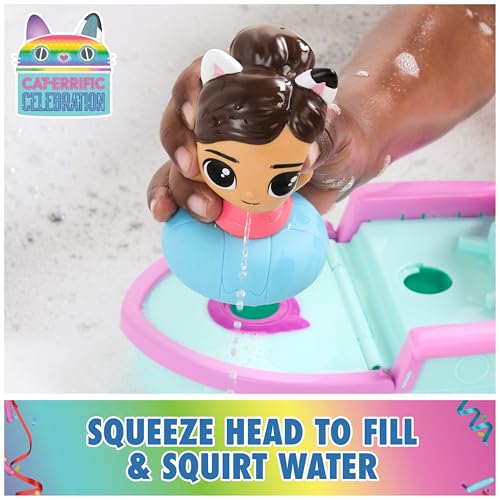 DreamWorks Gabby's Dollhouse Gabby & SS Mercat Bath Set - Floating Toddler Bath Toys with Cruise Ship and Squirter
