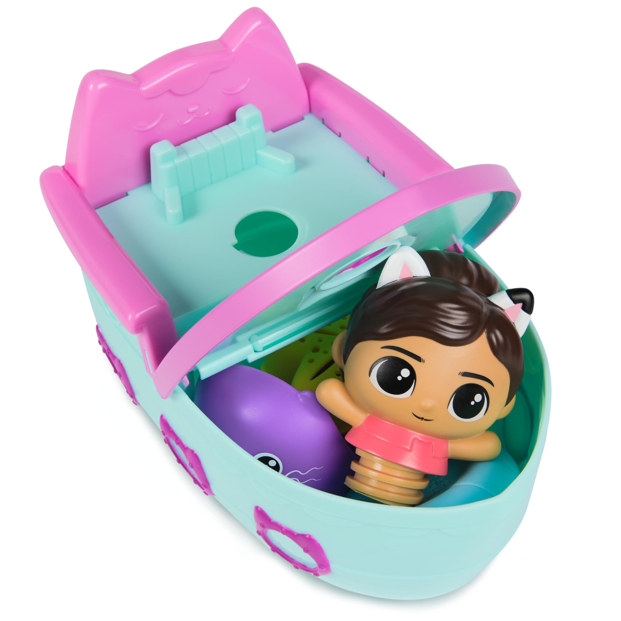 DreamWorks Gabby's Dollhouse Gabby & SS Mercat Bath Set - Floating Toddler Bath Toys with Cruise Ship and Squirter