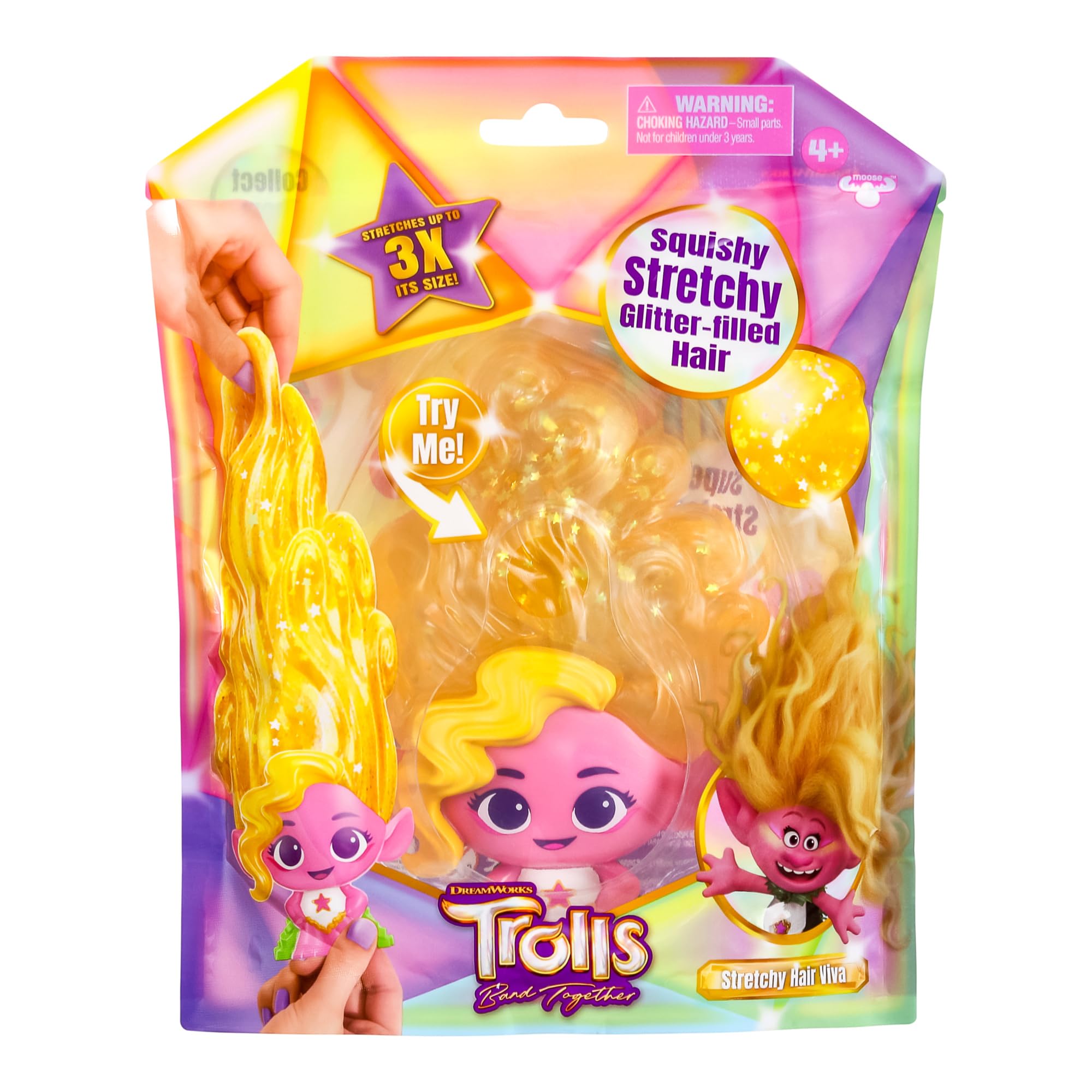 DREAMWORKS TROLLS Band Together Stretchy Hair Viva Doll with Goo-Filled Glitter Hair