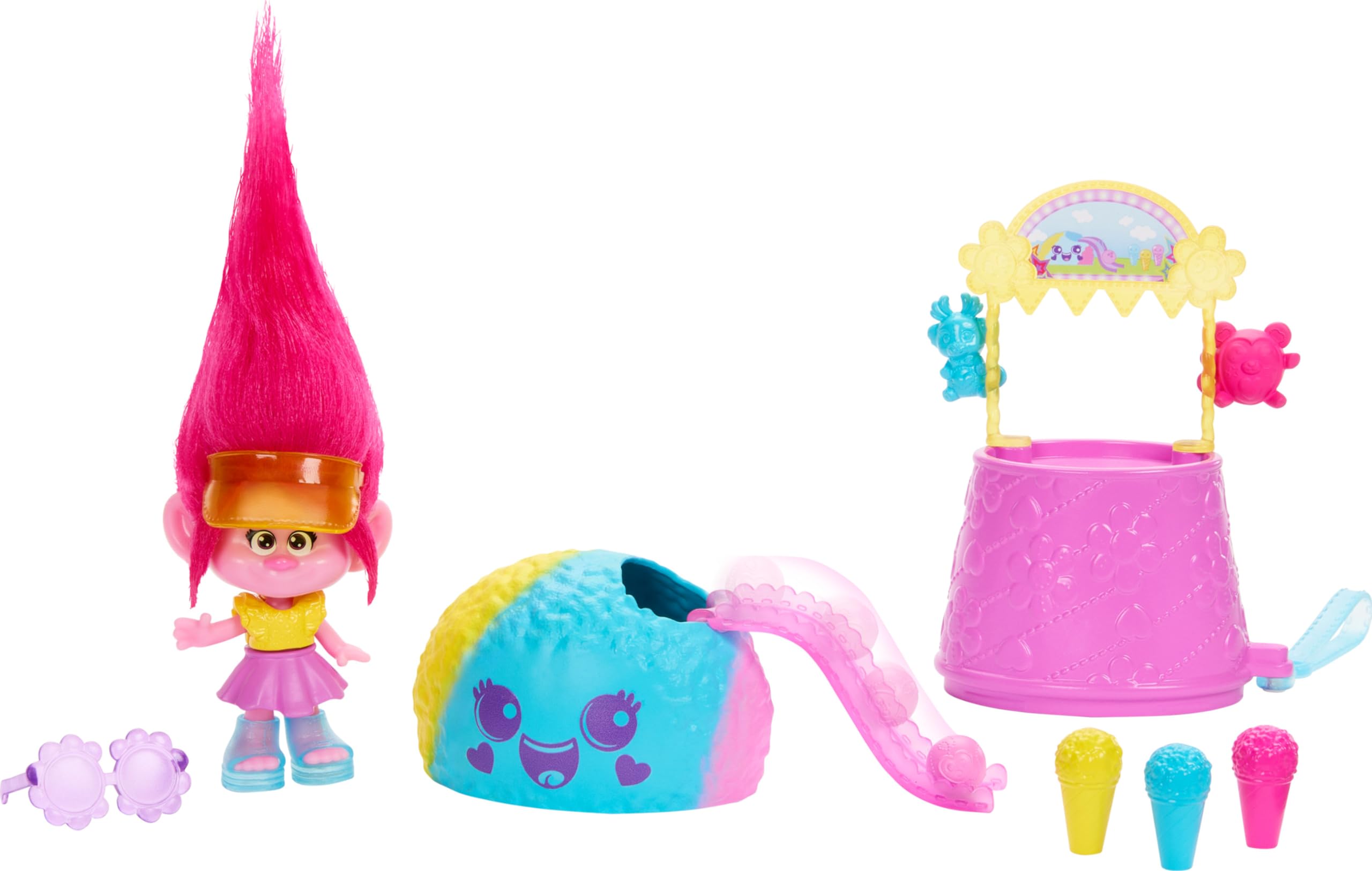 DreamWorks Trolls Fun Fair Surprise FairFest Queen Poppy Doll with Snow Cone Game and 10 Accessories