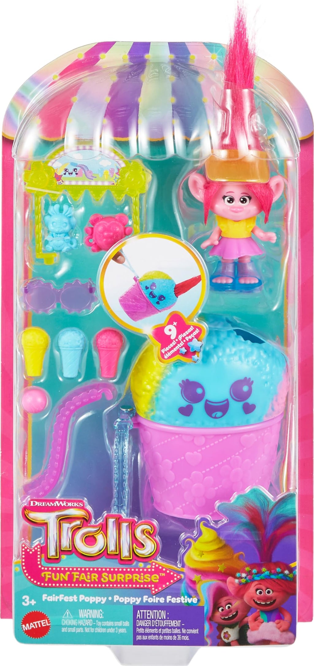 DreamWorks Trolls Fun Fair Surprise FairFest Queen Poppy Doll with Snow Cone Game and 10 Accessories