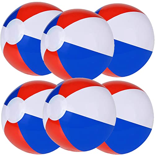 Dreidel Company Inflatable Patriotic Beach Balls 6-Pack - 16 Inch US Flag Design for Pool Party Fun