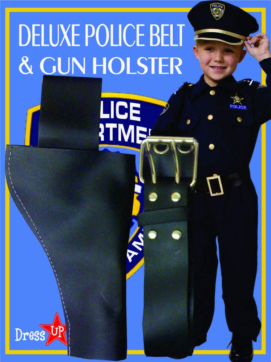 Dress Up America Kids Faux Leather Gun Holster and Police Belt - Black, Adjustable Costume Accessory