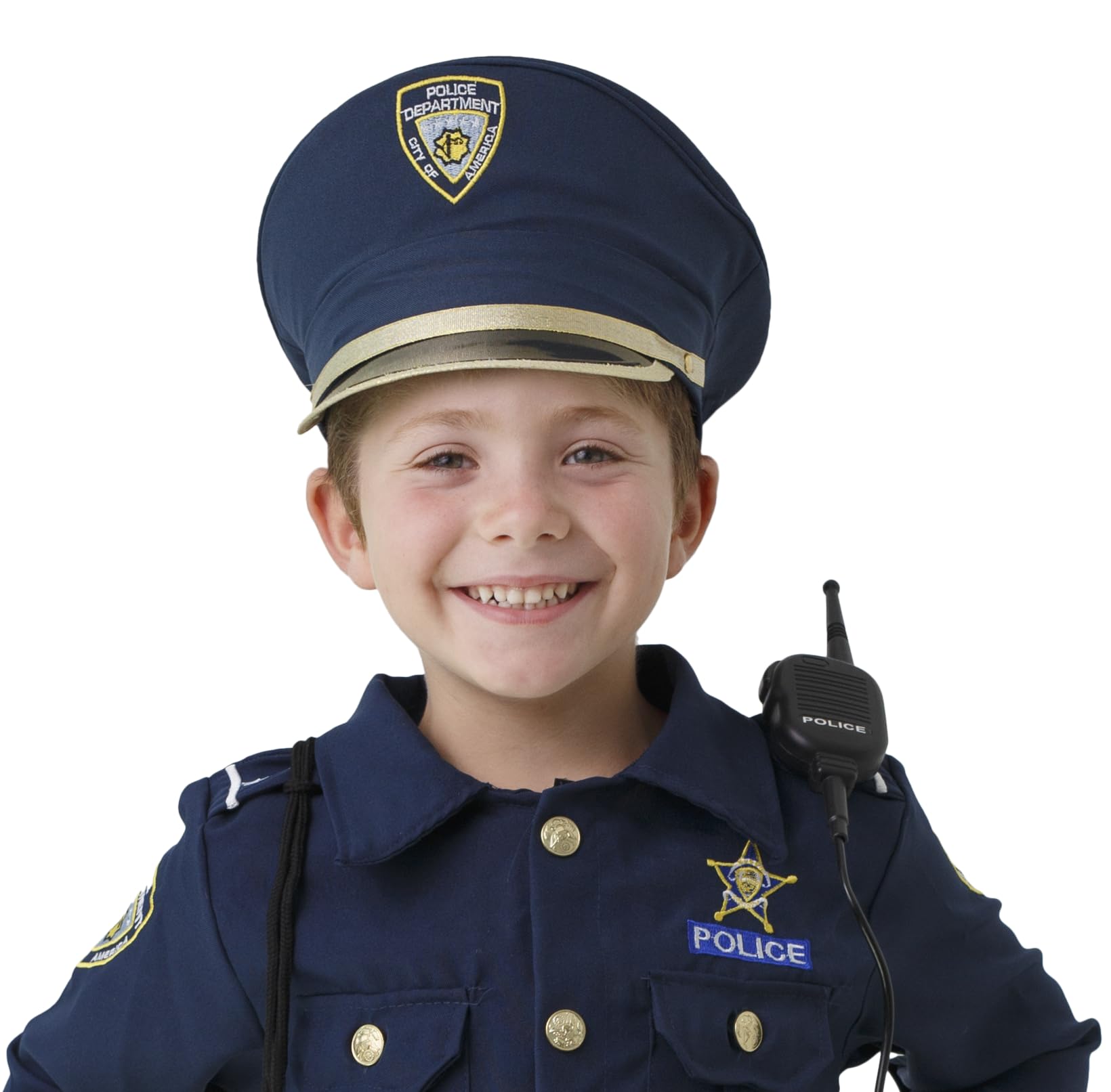Dress Up America Police Hat for Boys - Blue Cop Cap with Gold Trim and Badge