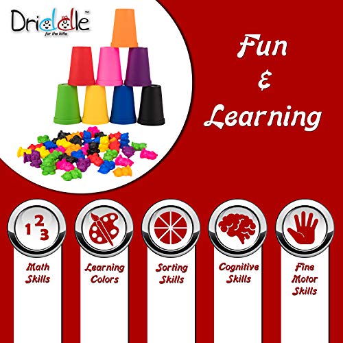 Driddle Colorful Counting Bears Set – 80 Bears with Matching Cups for Toddlers