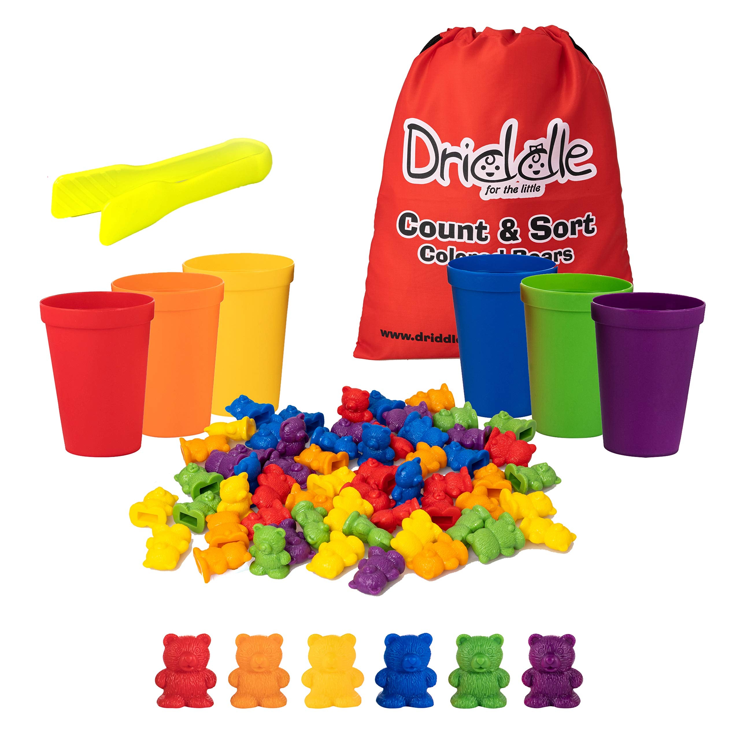 Driddle Counting Bears with Matching Cups – 60-Piece Sorting Toy for Toddlers