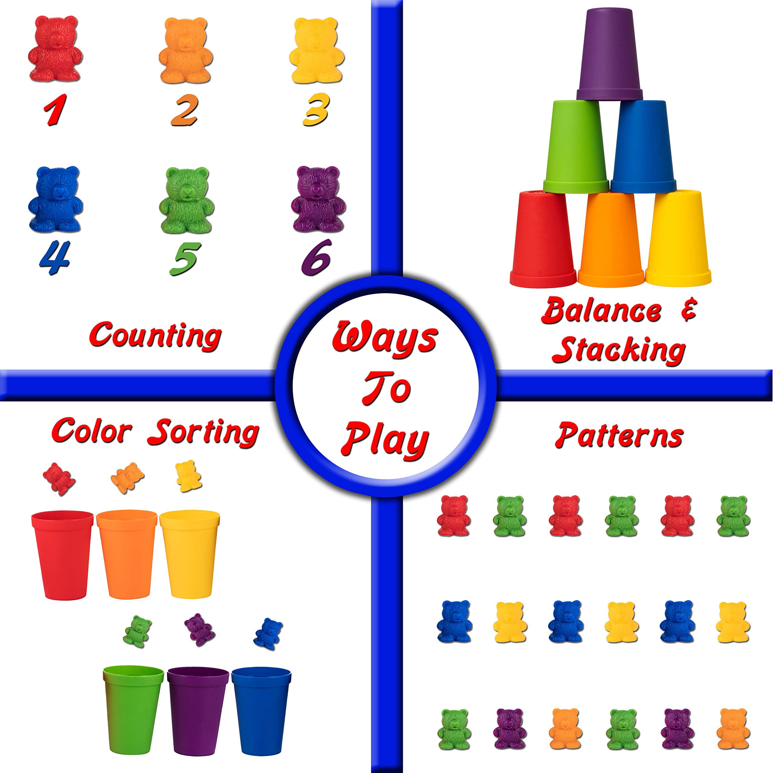 Driddle Counting Bears with Matching Cups – 60-Piece Sorting Toy for Toddlers