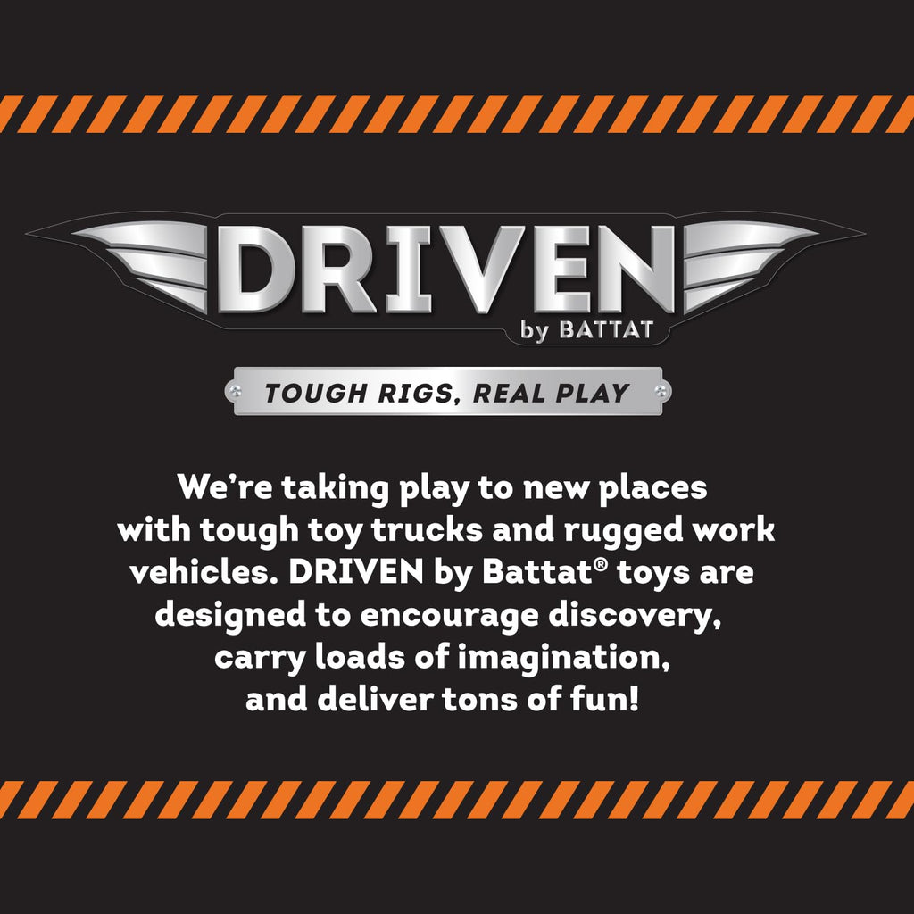 Driven by Battat 57-Piece Construction Toy Playset – 6 Mini Trucks, Tracks & Signs, Ages 3+