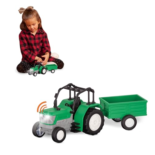 Driven by Battat 7-Inch Toy Tractor with Lights, Sounds, and Detachable Trailer for Kids Ages 3+