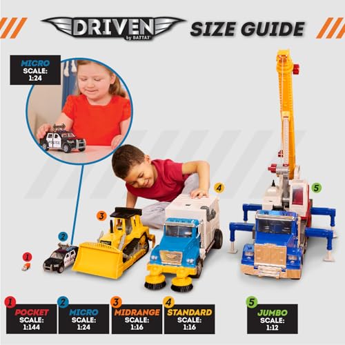 Driven by Battat 7-Inch Toy Tractor with Lights, Sounds, and Detachable Trailer for Kids Ages 3+