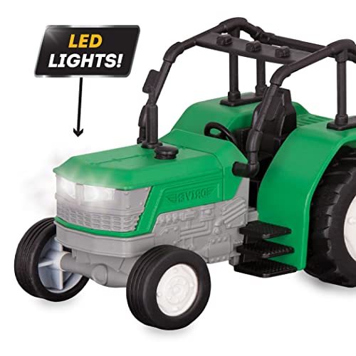 Driven by Battat 7-Inch Toy Tractor with Lights, Sounds, and Detachable Trailer for Kids Ages 3+
