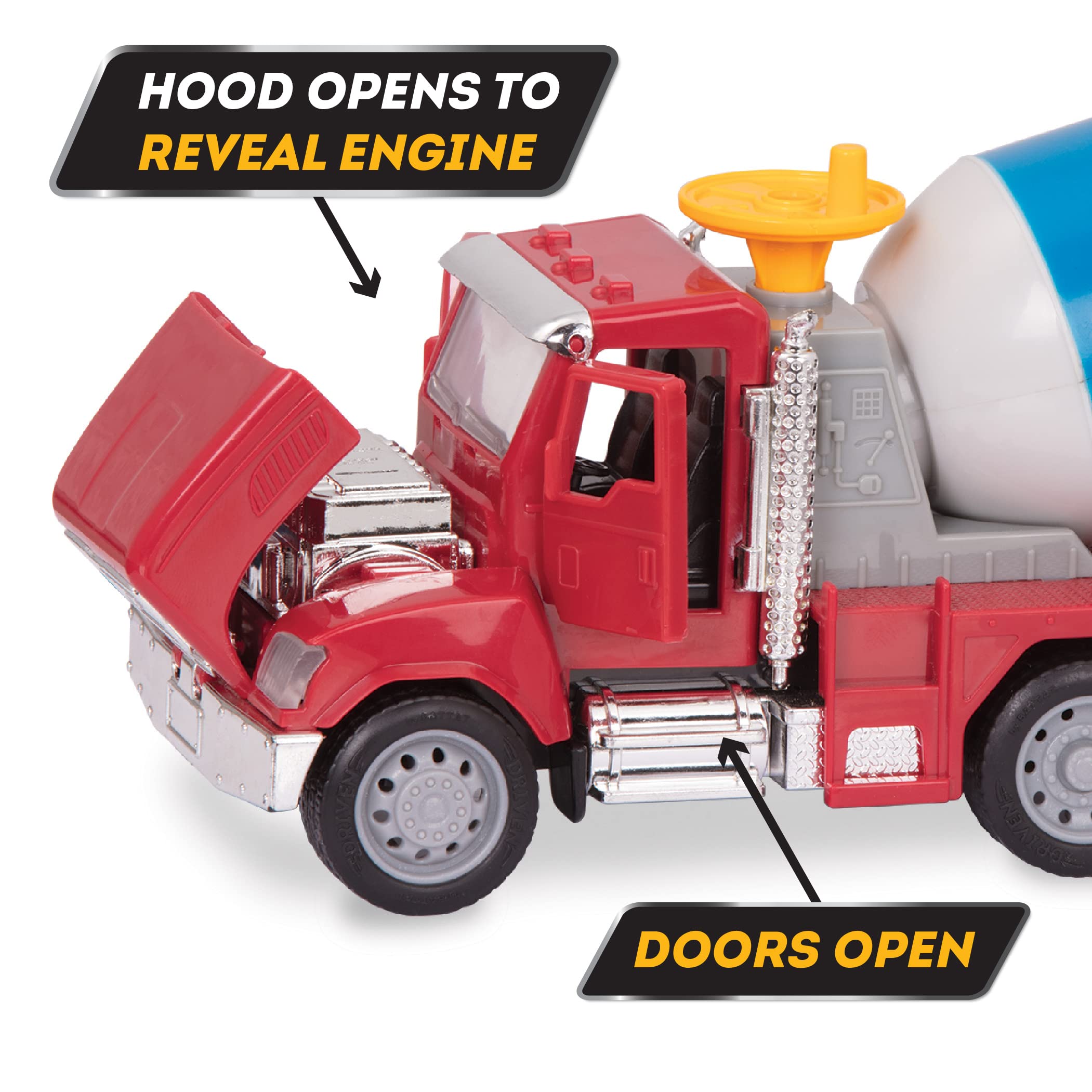 Driven by Battat Micro Series Cement Truck – 7-Inch Toy with Lights, Sounds, and Movable Parts for Kids Ages 3+