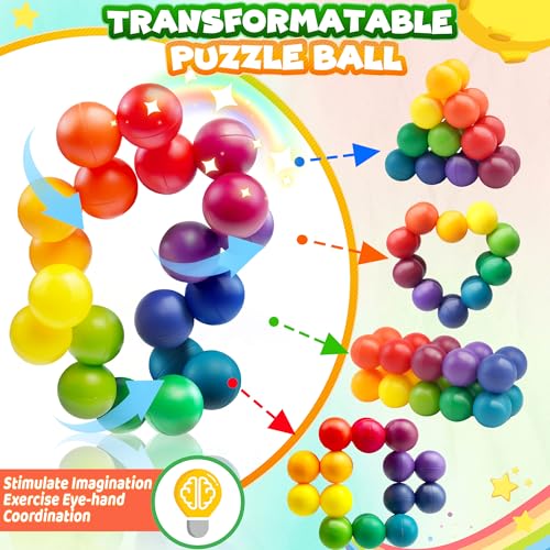 Dr.Kbder 20-Piece Rainbow Sensory Fidget Ball - Twistable Interlocking Toy for Kids with ADHD, Autism, Ages 3-8