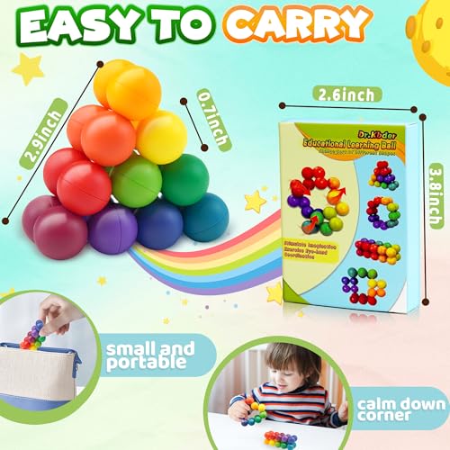 Dr.Kbder 20-Piece Rainbow Sensory Fidget Ball - Twistable Interlocking Toy for Kids with ADHD, Autism, Ages 3-8