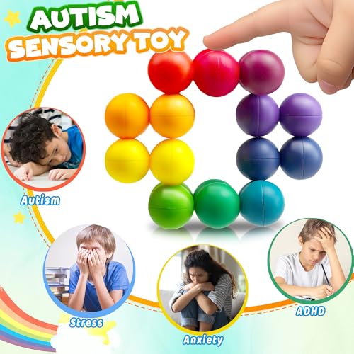 Dr.Kbder 20-Piece Rainbow Sensory Fidget Ball - Twistable Interlocking Toy for Kids with ADHD, Autism, Ages 3-8