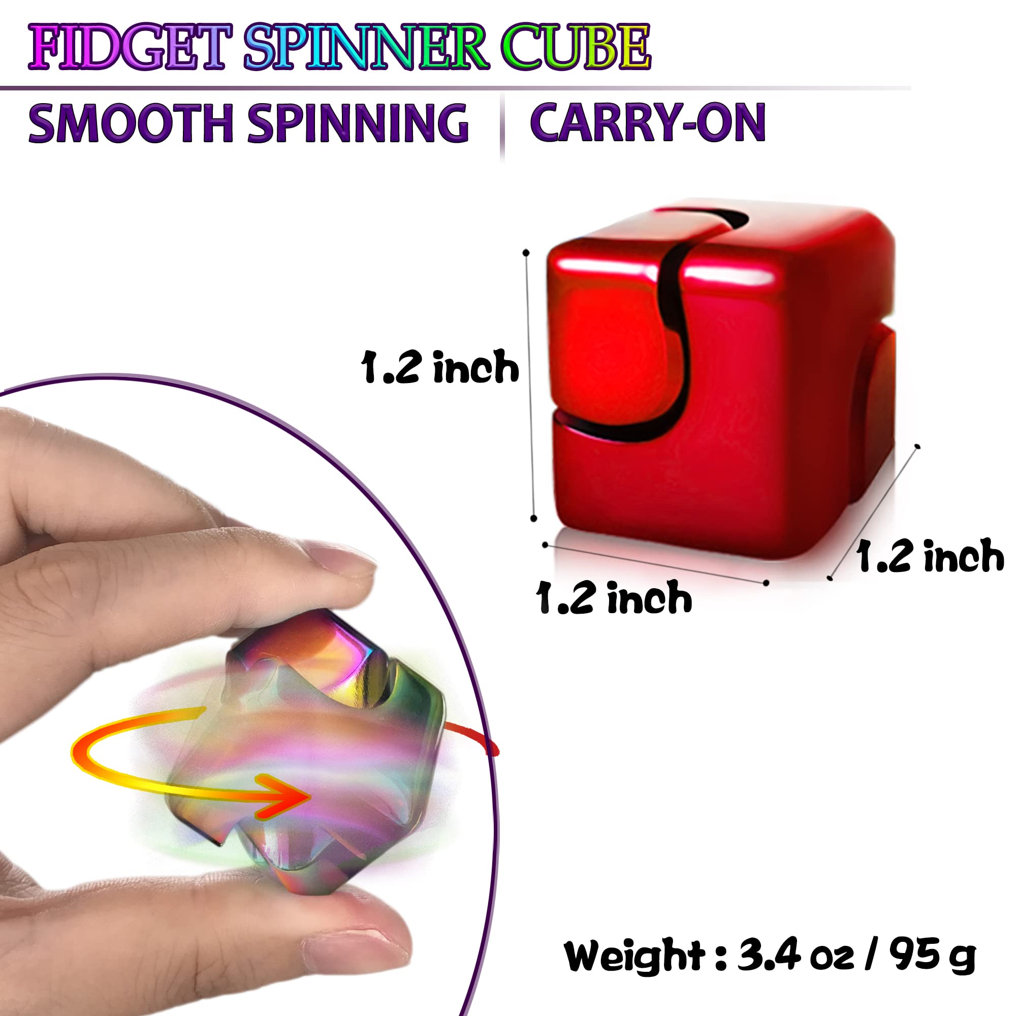 Dr.Kbder Metal Fidget Spinner Cube – 1.2-Inch Aluminum Alloy Desk Toy for Adults, Noiseless Spinning Stress Relief