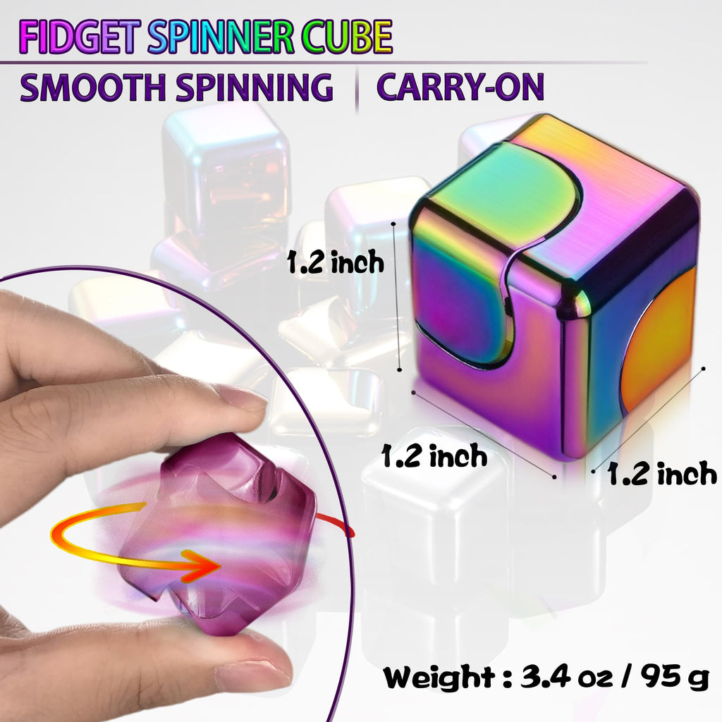 Dr.Kbder Metal Fidget Spinner Cube – Silent 3-Minute Spin, Compact Desk Toy for Anxiety Relief
