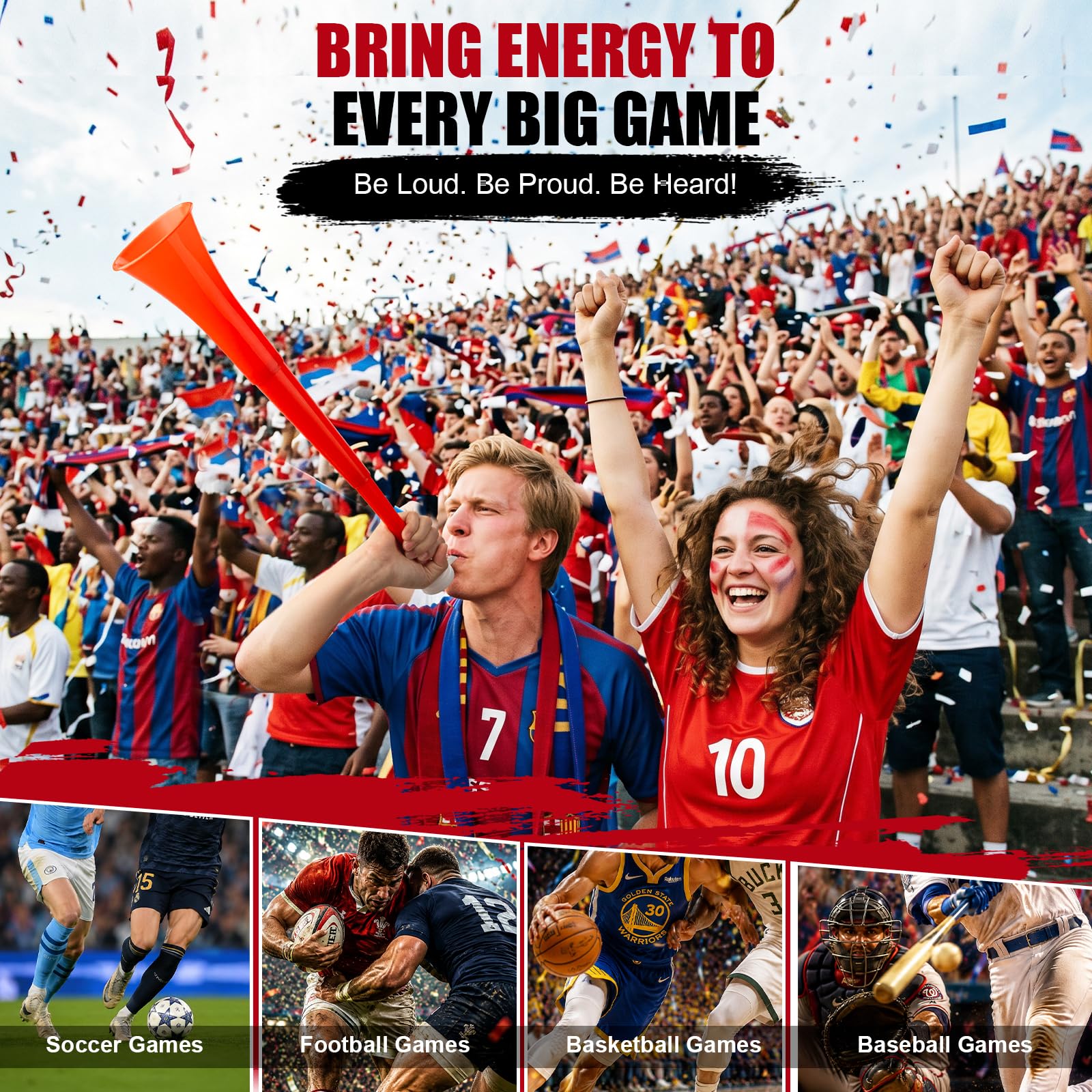 Druvian Red Vuvuzela – 23-Inch Foldable Stadium Horn with Loud Sound for Sports, Parties, and Emergencies
