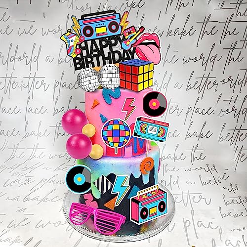 DRWATE 20-Piece 80s & 90s Retro Hip Hop Cake Toppers - Birthday Party Decorations