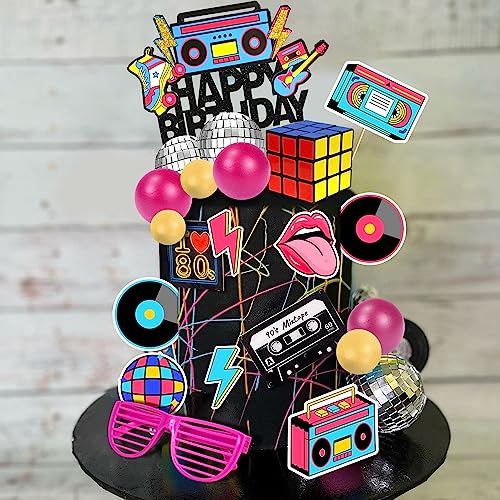 DRWATE 20-Piece 80s & 90s Retro Hip Hop Cake Toppers - Birthday Party Decorations