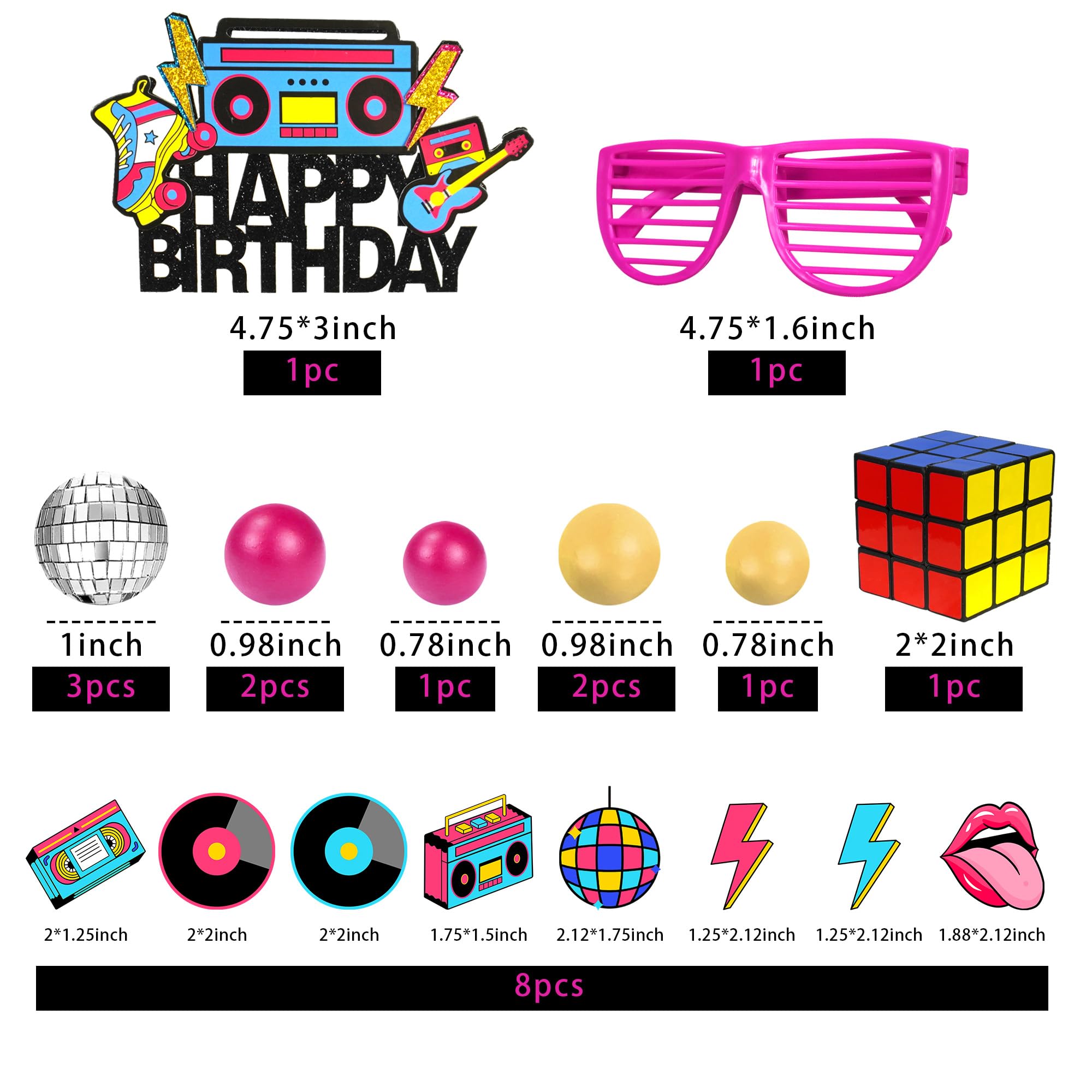 DRWATE 20-Piece 80s & 90s Retro Hip Hop Cake Toppers - Birthday Party Decorations