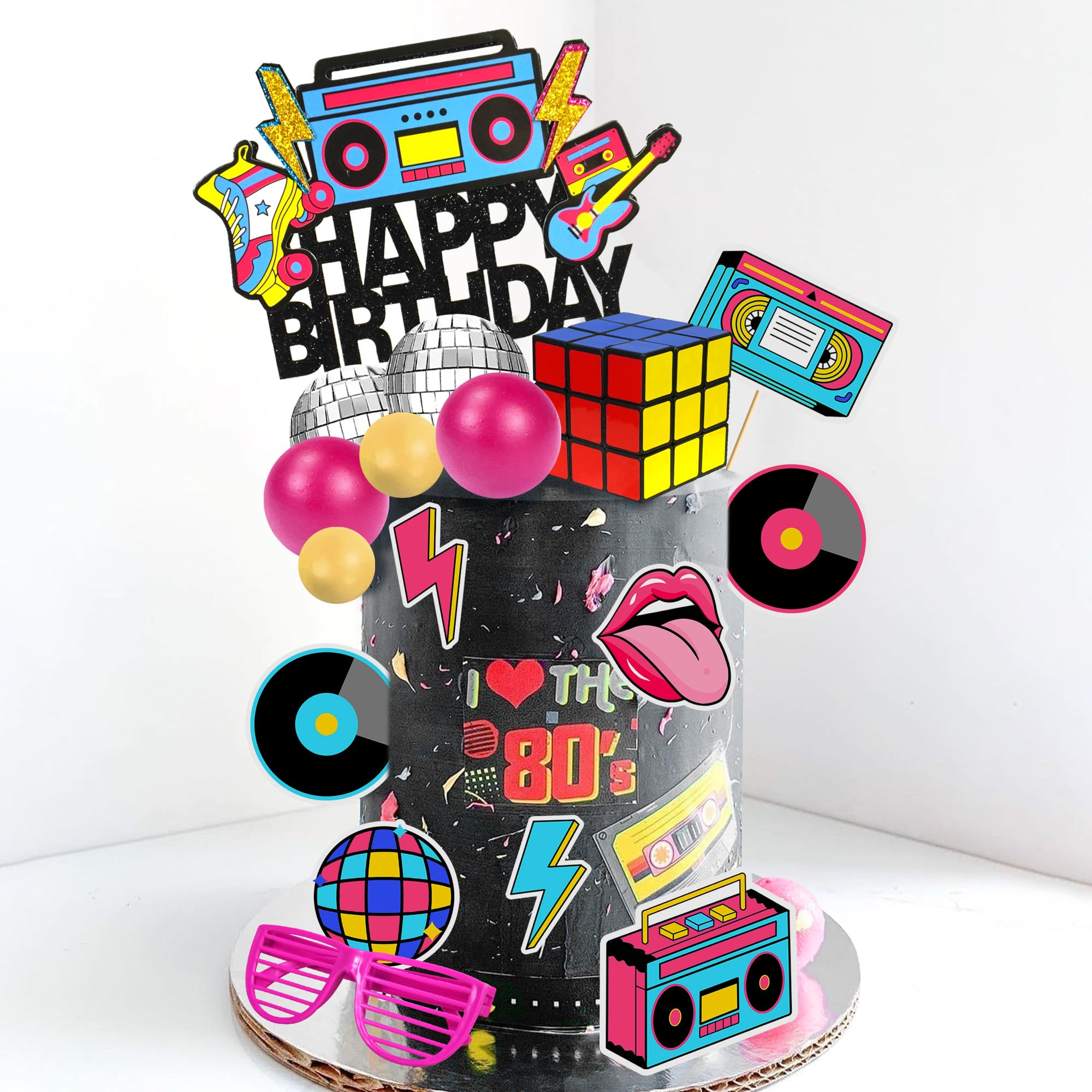 DRWATE 20-Piece 80s & 90s Retro Hip Hop Cake Toppers - Birthday Party Decorations