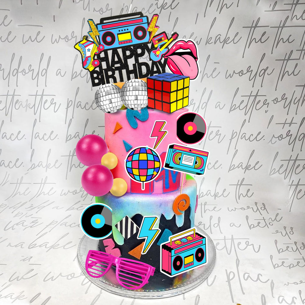 DRWATE 20-Piece 80s & 90s Retro Hip Hop Cake Toppers - Birthday Party Decorations