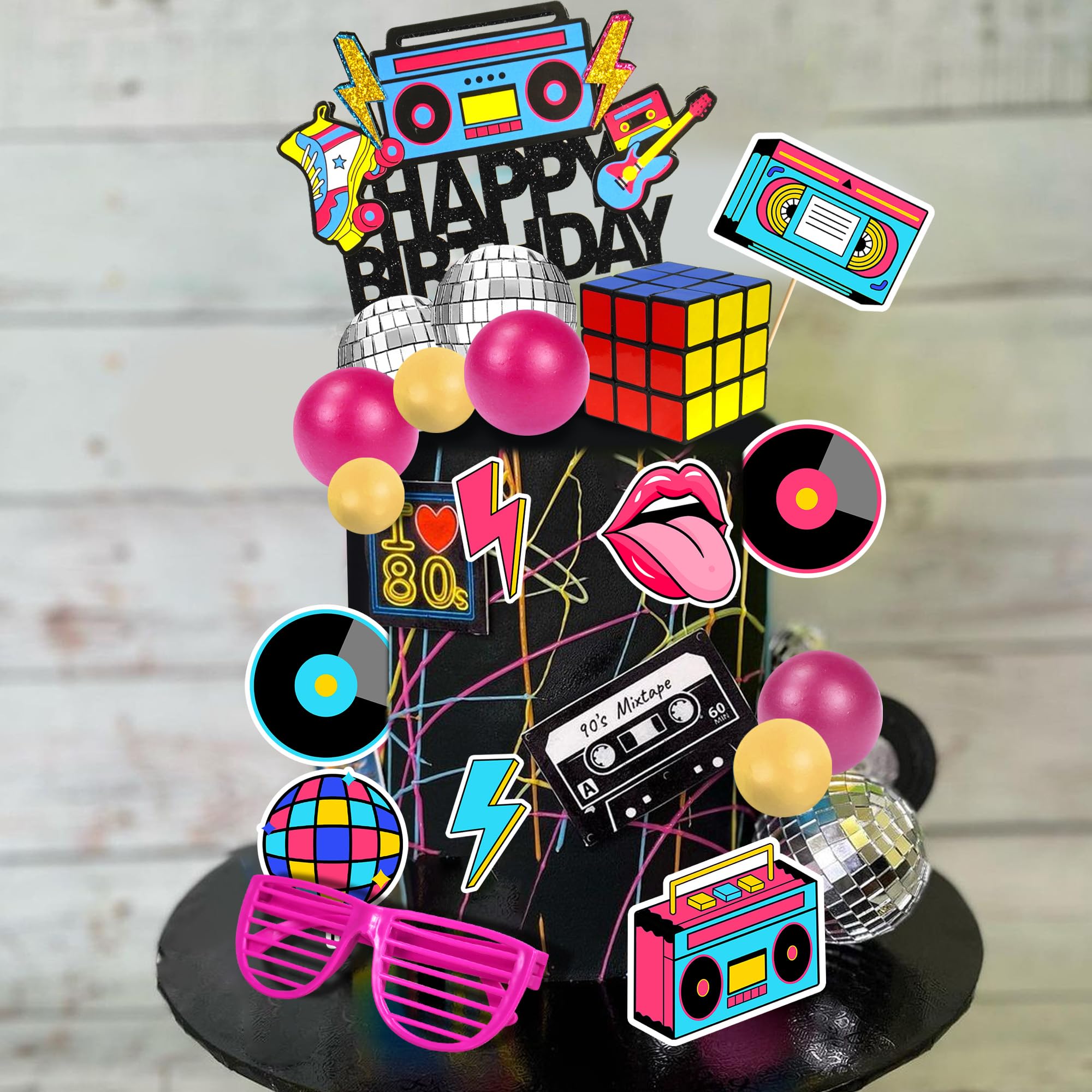 DRWATE 20-Piece 80s & 90s Retro Hip Hop Cake Toppers - Birthday Party Decorations