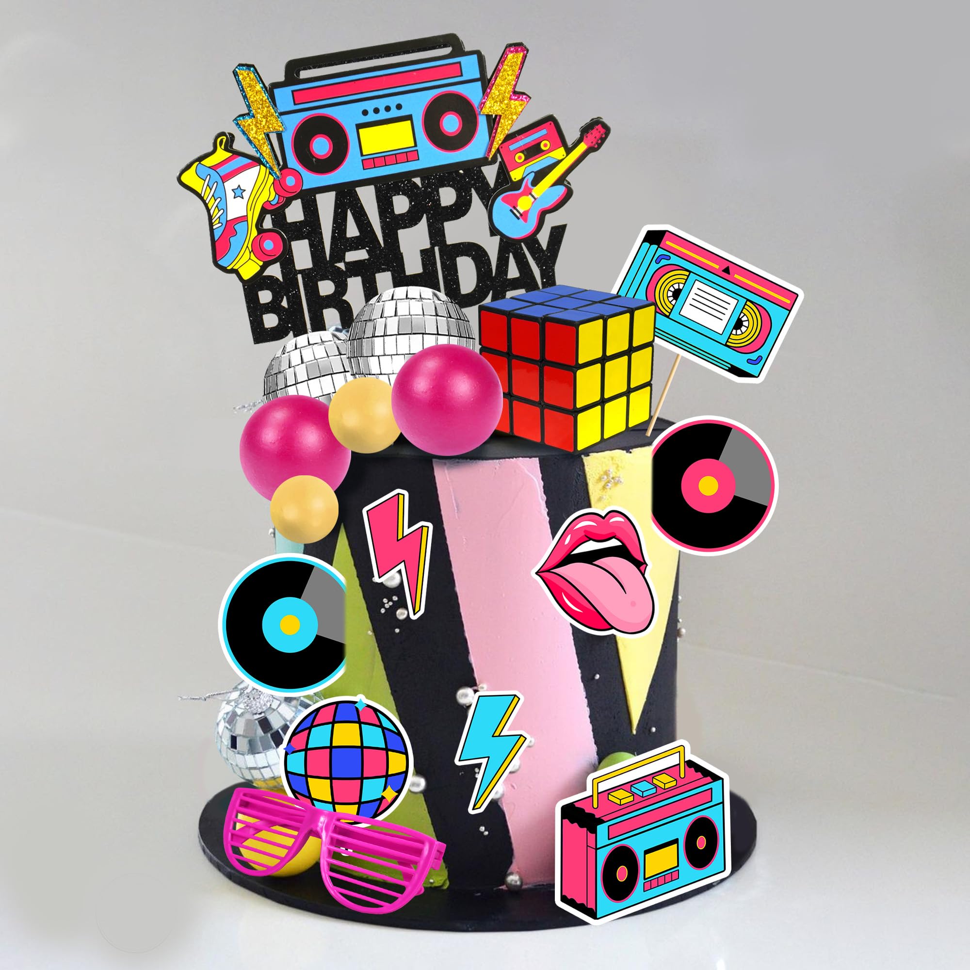 DRWATE 20-Piece 80s & 90s Retro Hip Hop Cake Toppers - Birthday Party Decorations