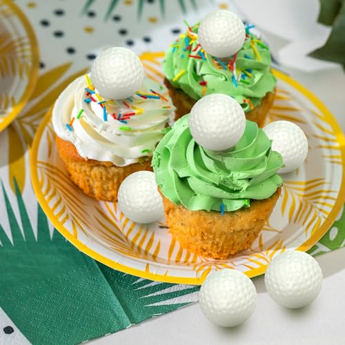 DRWATE 28-Pack Golf Ball Cake Toppers - 1.2 Inch Mini Golf Ball Decorations for Golf Themed Birthday Parties