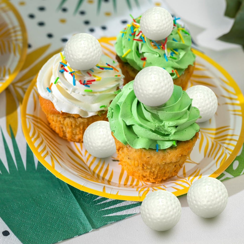 DRWATE 28-Pack Golf Ball Cake Toppers - 1.2 Inch Mini Golf Ball Decorations for Golf Themed Birthday Parties