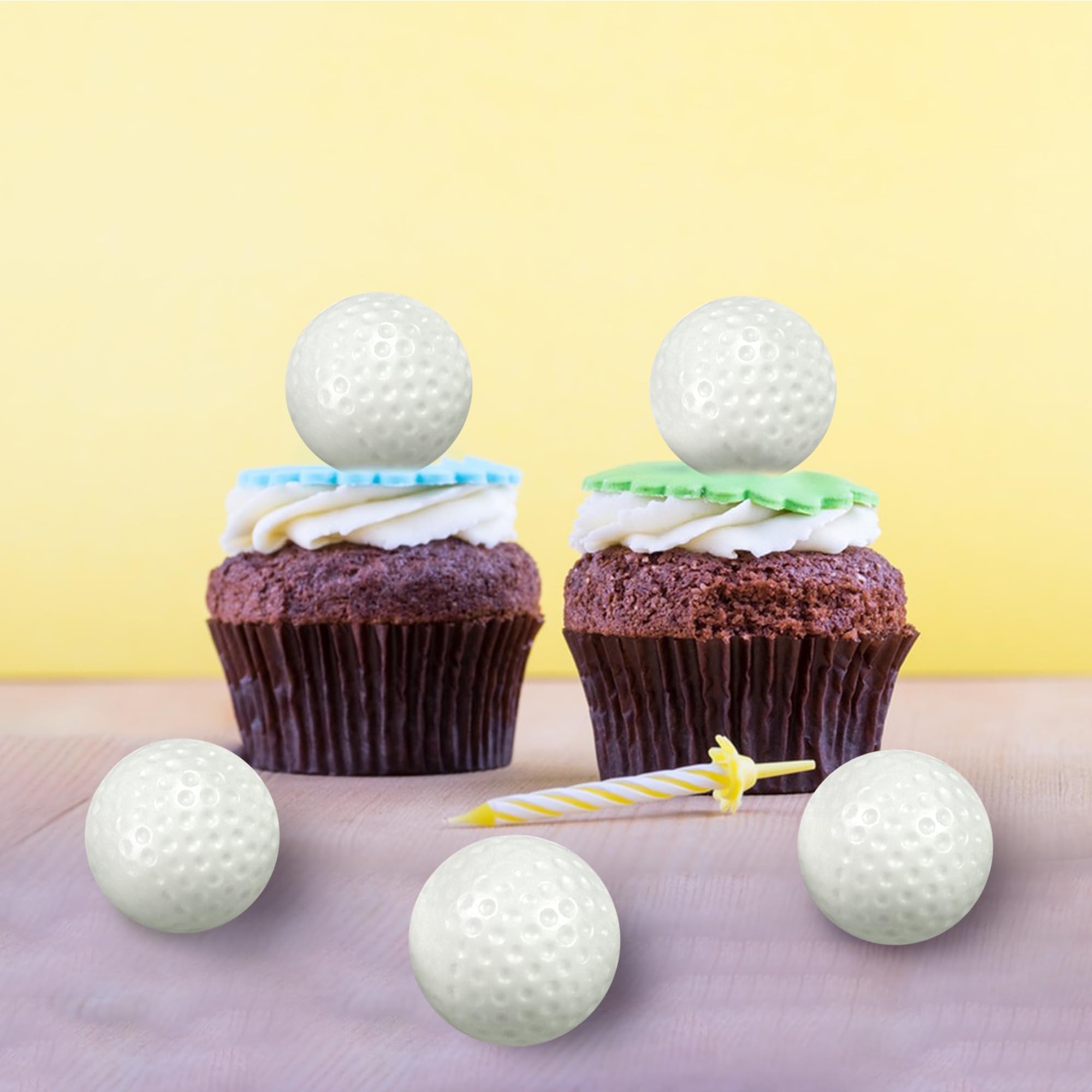 DRWATE 28-Pack Golf Ball Cake Toppers - 1.2 Inch Mini Golf Ball Decorations for Golf Themed Birthday Parties